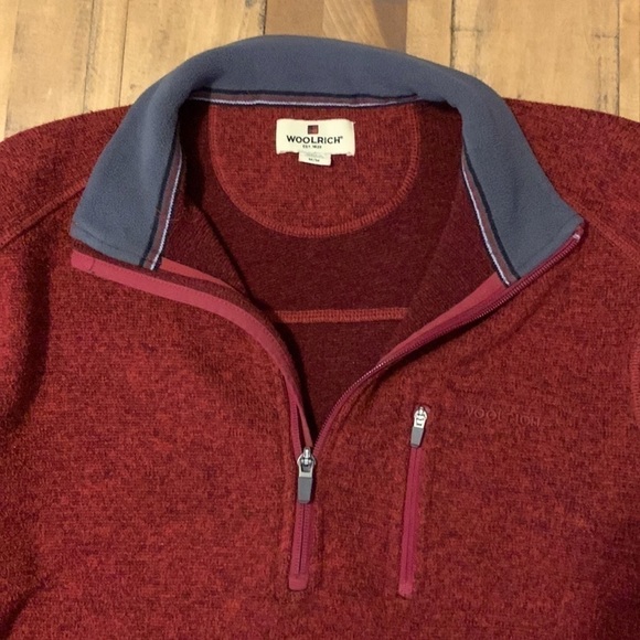 WOOLRICH Mens Zip Pullover, Size M, Red Mingled Black Knit Fabric. - Picture 6 of 6
